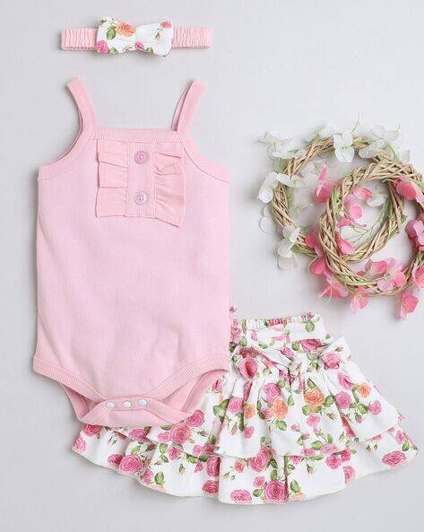 BUMZEE Printed Skirt with Bodysuit & Headband