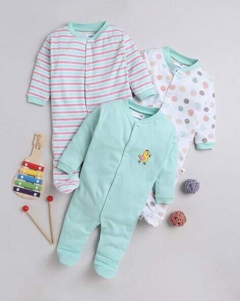 BUMZEE Infants Pack of 3 Printed Sleepsuits