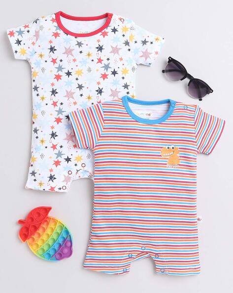 BUMZEE Pack of 2 Graphic Print Round-Neck Rompers