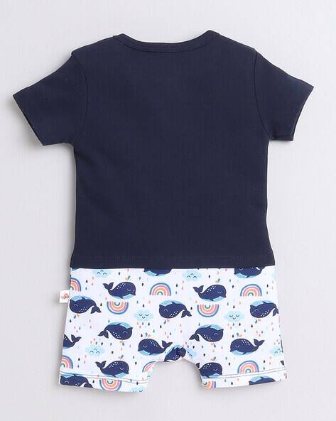 BUMZEE Shark Print Round-Neck Rompers