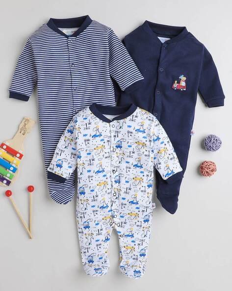BUMZEE Boys Pack o f 3 Printed Sleepsuits