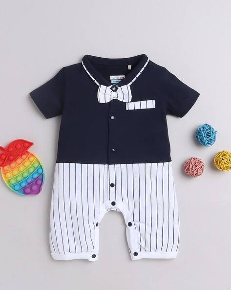 BUMZEE Striped Romper with Patch Pocket