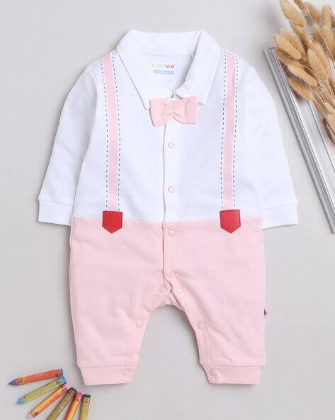 BUMZEE Girls Colourblock Romper with Bow Applique