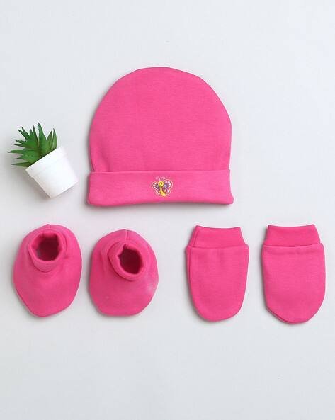 BUMZEE Butterfly Print Cap & Mittens Set with Booties