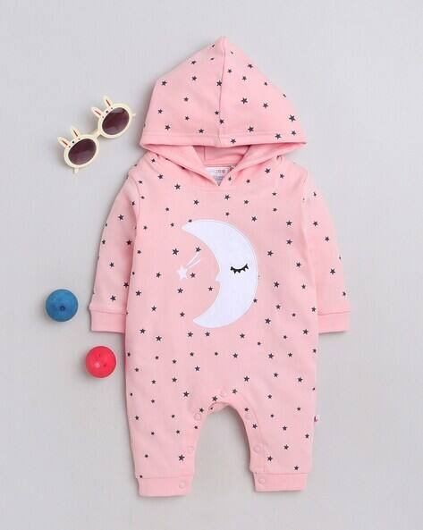 BUMZEE Girls Star Print Hooded Romper