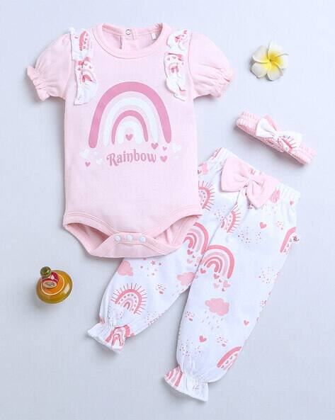 BUMZEE Graphic Print Bodysuit & Joggers with Headband Set