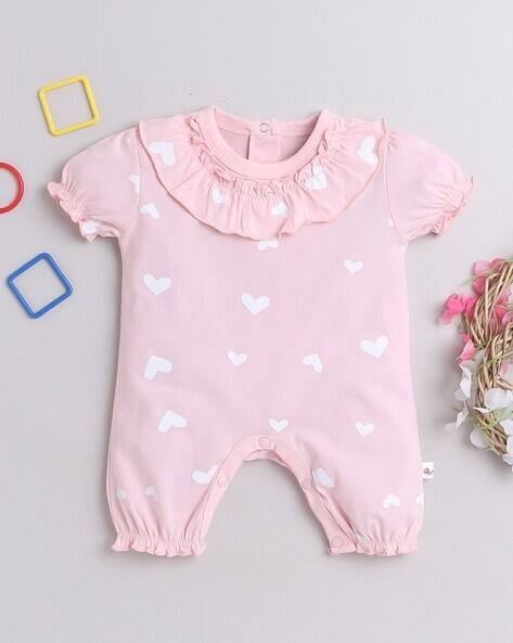 BUMZEE Heart Print Round-Neck Rompers
