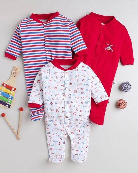 BUMZEE Boys Pack of 3 Printed Sleepsuits