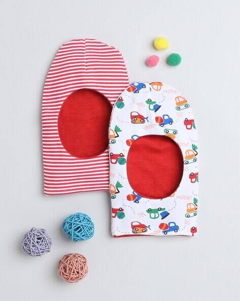 BUMZEE Boys Set of 2 Printed Reversible Monkey Caps