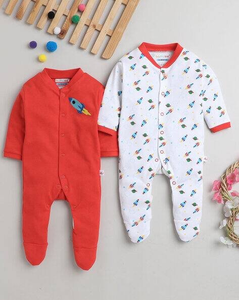 BUMZEE Pack of 2 Printed Sleepsuit with Snap Button-Closure
