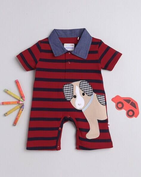 BUMZEE Striped Romper with Contrast Applique