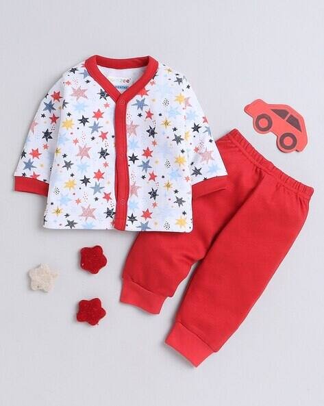 BUMZEE Girls Star Print Cotton Jabla & Joggers Set