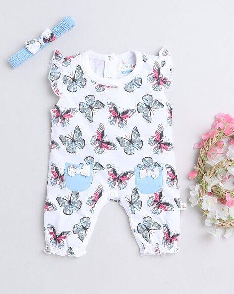BUMZEE Butterfly Print Round-Neck Romper