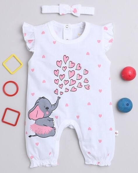 BUMZEE Elephant Print Rompers with Headband