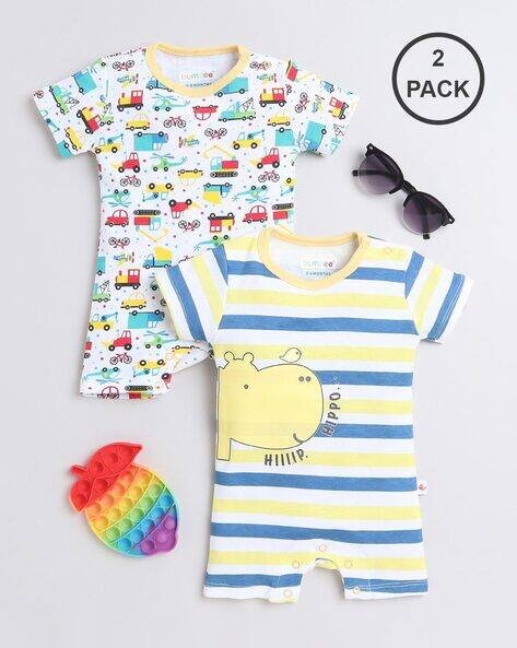 BUMZEE Pack of 2 Graphic Print Rompers