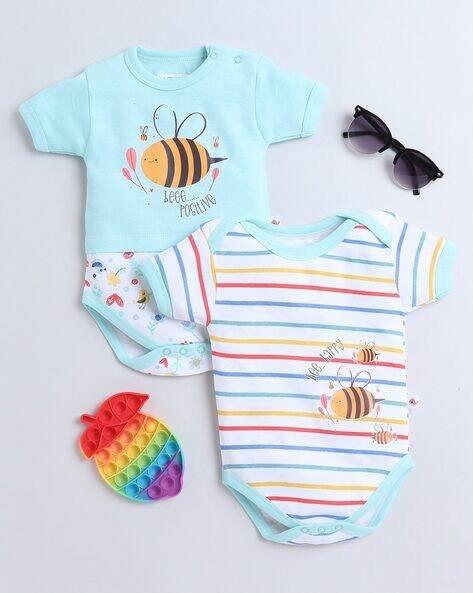 BUMZEE Pack of 2 Striped Bodysuits with Short Sleeves