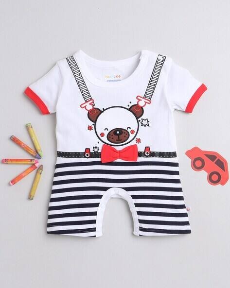 BUMZEE Printed Romper with Bow Accent