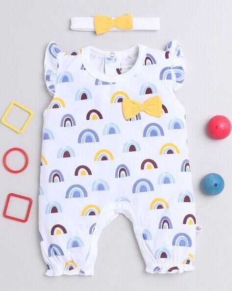 BUMZEE Printed Rompers with Headband