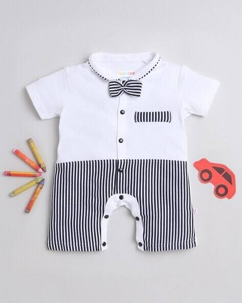 BUMZEE Striped Romper with Bow Accent