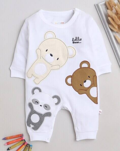 BUMZEE Unisex Embroidered Round-Neck Romper