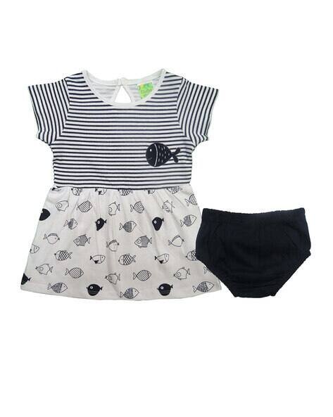 CLOTHE FUNN Striped A-Line Frock with Panties