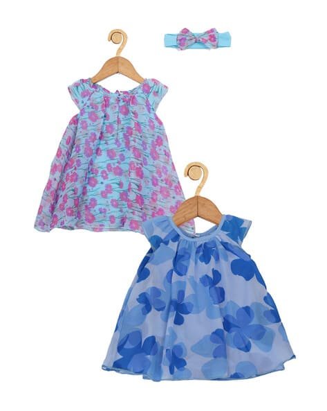 CREATIVE KID'S Pack of 2 Floral Print A-Line Dress with Head Band