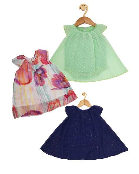 CREATIVE KID'S Girls Pack of 3 Floral Print A-Line Dresses