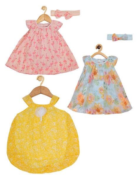 CREATIVE KID'S Girls Pack of 3 Floral Print Rompers