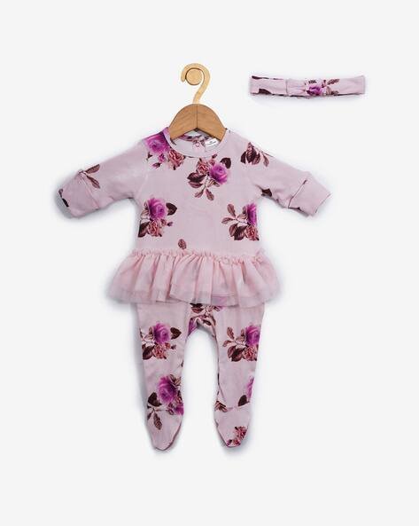 CREATIVE KID'S Floral Printed Full-Sleeve Dungaree Set