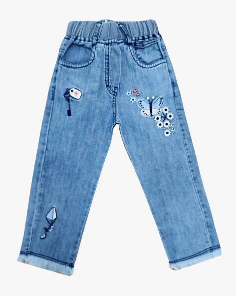 Denikid Embroidered Mid-Wash Straight Fit Jeans