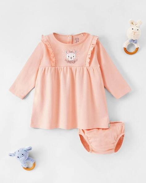 Ed-A-Mamma Girls Full-Sleeves Ruffle Dress with Bloomer