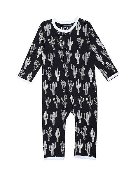 First Kick Graphic Printed Crew-Neck  Rompers
