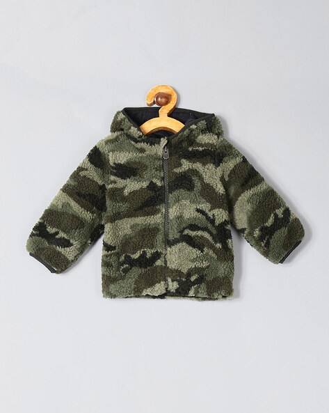GAP Camouflage-Textured Hooded Sherpa Jacket
