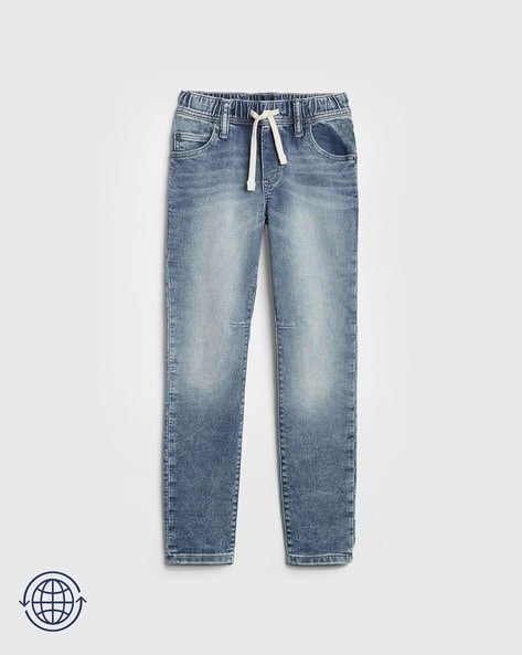 Gap Kids Boys Light-Wash Slim Fit Jeans with Drawstring Waist