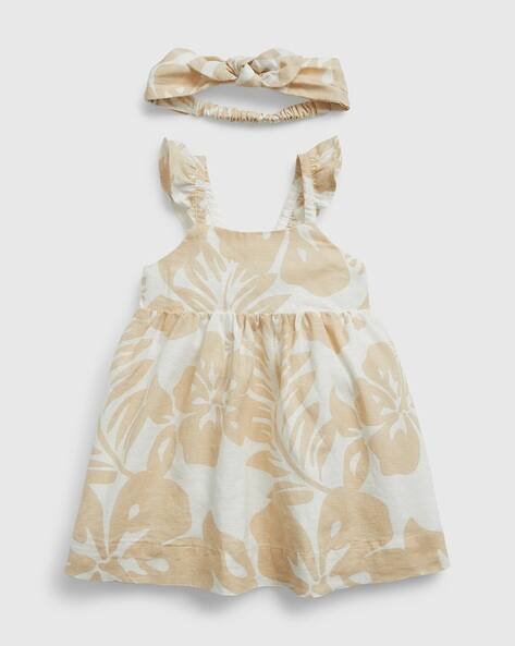 Gap Kids Leaf Print A-Line Linen Dress with Headband