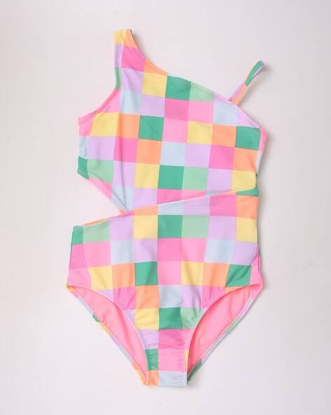 Gap Kids Checked One-Shoulder Strappy Swimsuit