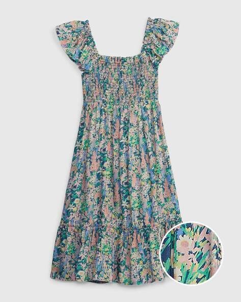 Gap Kids Floral Print Smocked Fit & Flare Dress