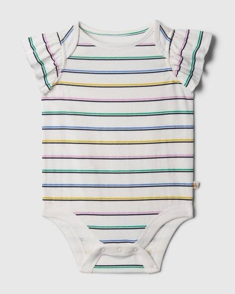 Gap Kids Striped Rufle Sleeves Scoop Neck Bodysuit