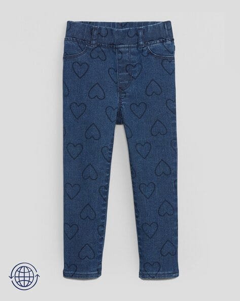Gap Kids Girls Light-Wash Heart Print Relaxed Fit Jeans