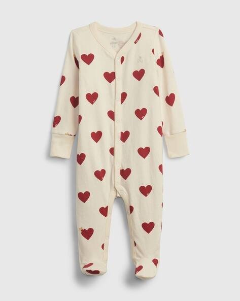Gap Kids Heart Printed V-Neck One Piece with Full Sleeves
