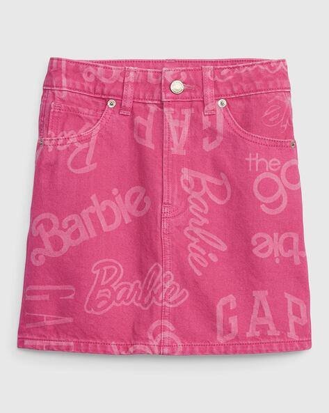 Gap Kids Barbie Typography Logo Denim Skirt with Washwell