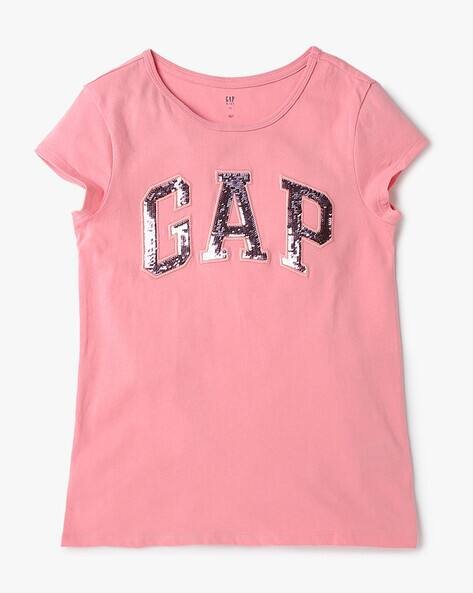 Gap Kids Girls Logo Embellished Relaxed Fit Round-Neck T-Shirt
