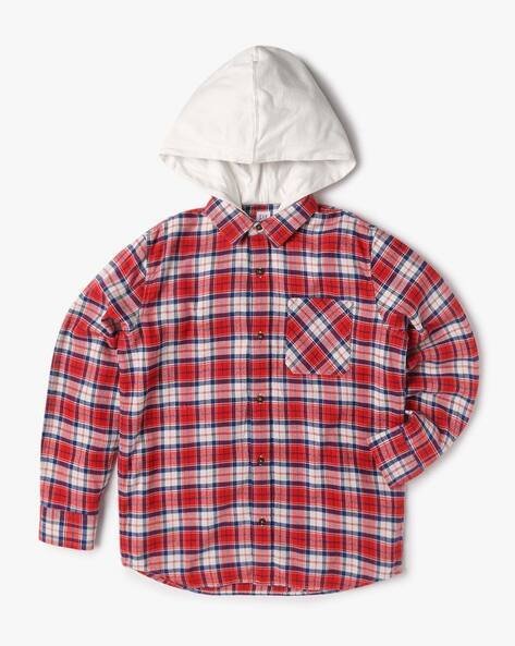 Gap Kids Checked Relaxed Fit Hooded Shirt