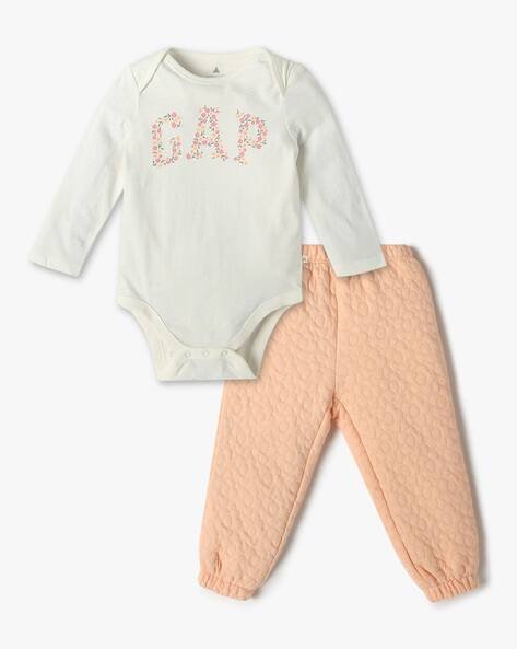 Gap Kids Full Sleeves Floral Logo Print Bodysuit with Leggings