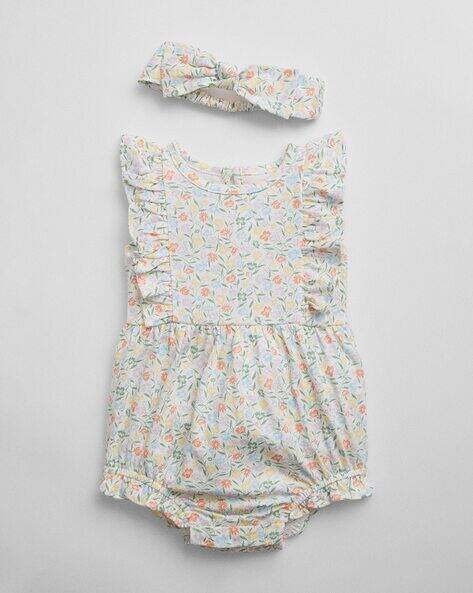 Gap Kids Floral Print Cotton Rompers & Hairband Set