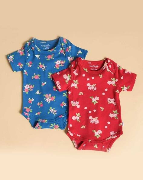 Haus & Kinder Pack of 2 Floral Print Round-Neck Onesies