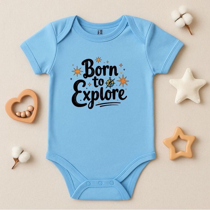 Born to Explore Baby Bodysuit, Sky Blue Print - Jopokart Baby Romper