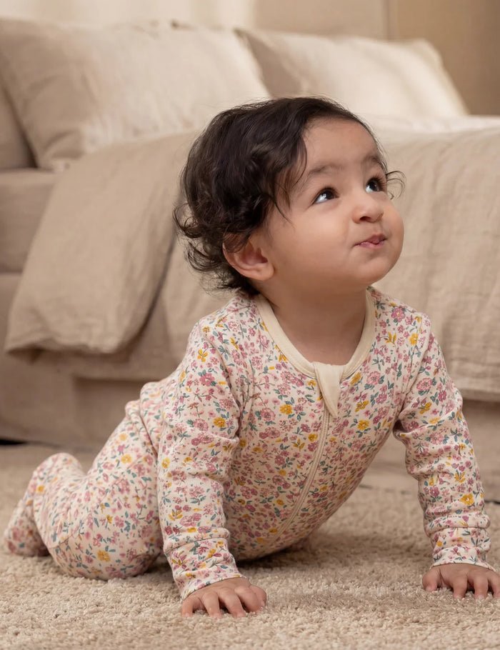 Ditsy Floral Zip Growsuit, 100% Cotton Baby Romper - Oh My Bebe Baby Romper