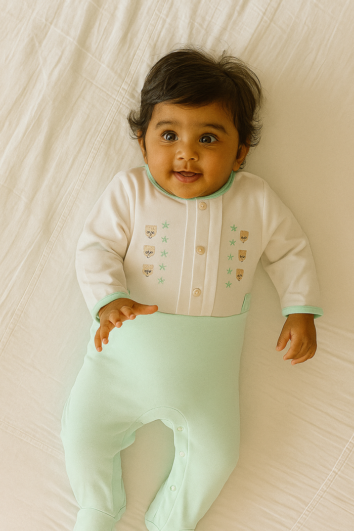 Full Sleeve Baby Romper with Bear and Star Appliques - Me n Moms Baby Romper