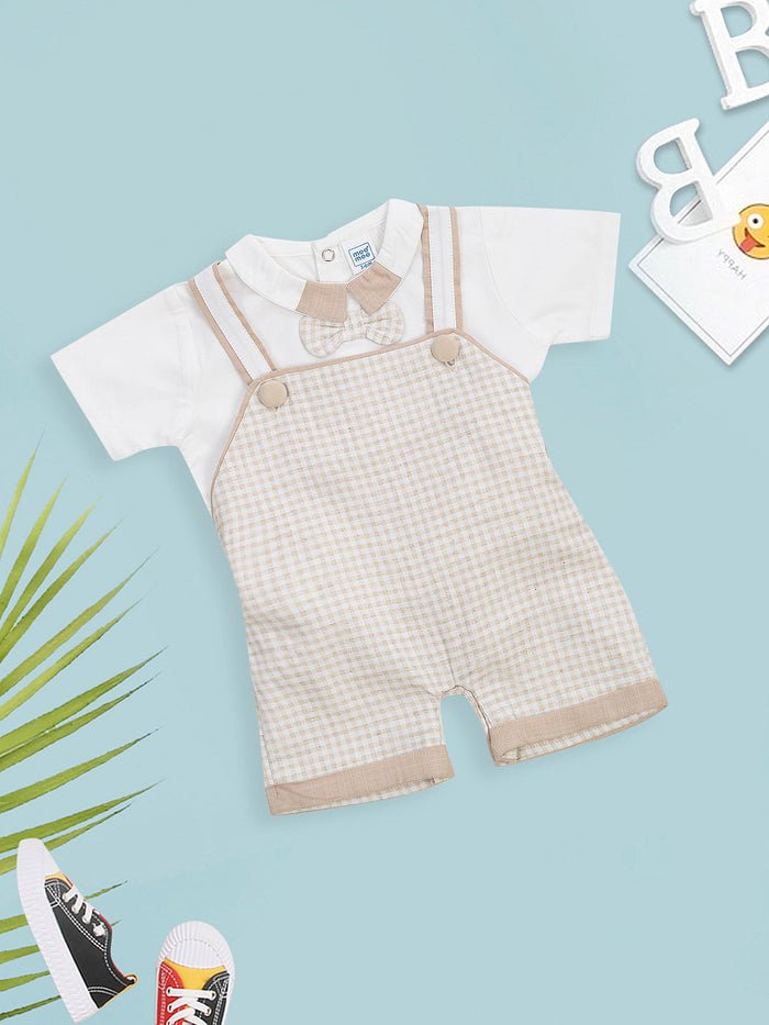 Checkered Baby Romper with Bow Tie